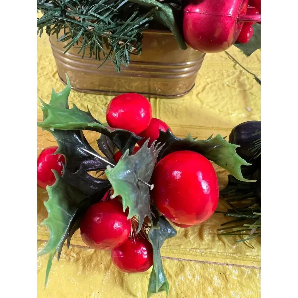Vintage Christmas Floral Picks Holly Thred Spun Cotton Mini Ornament